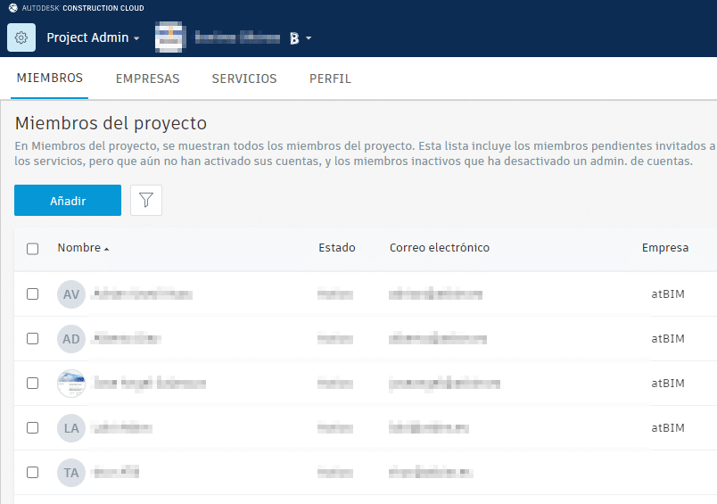 administrador do projeto BIM 360