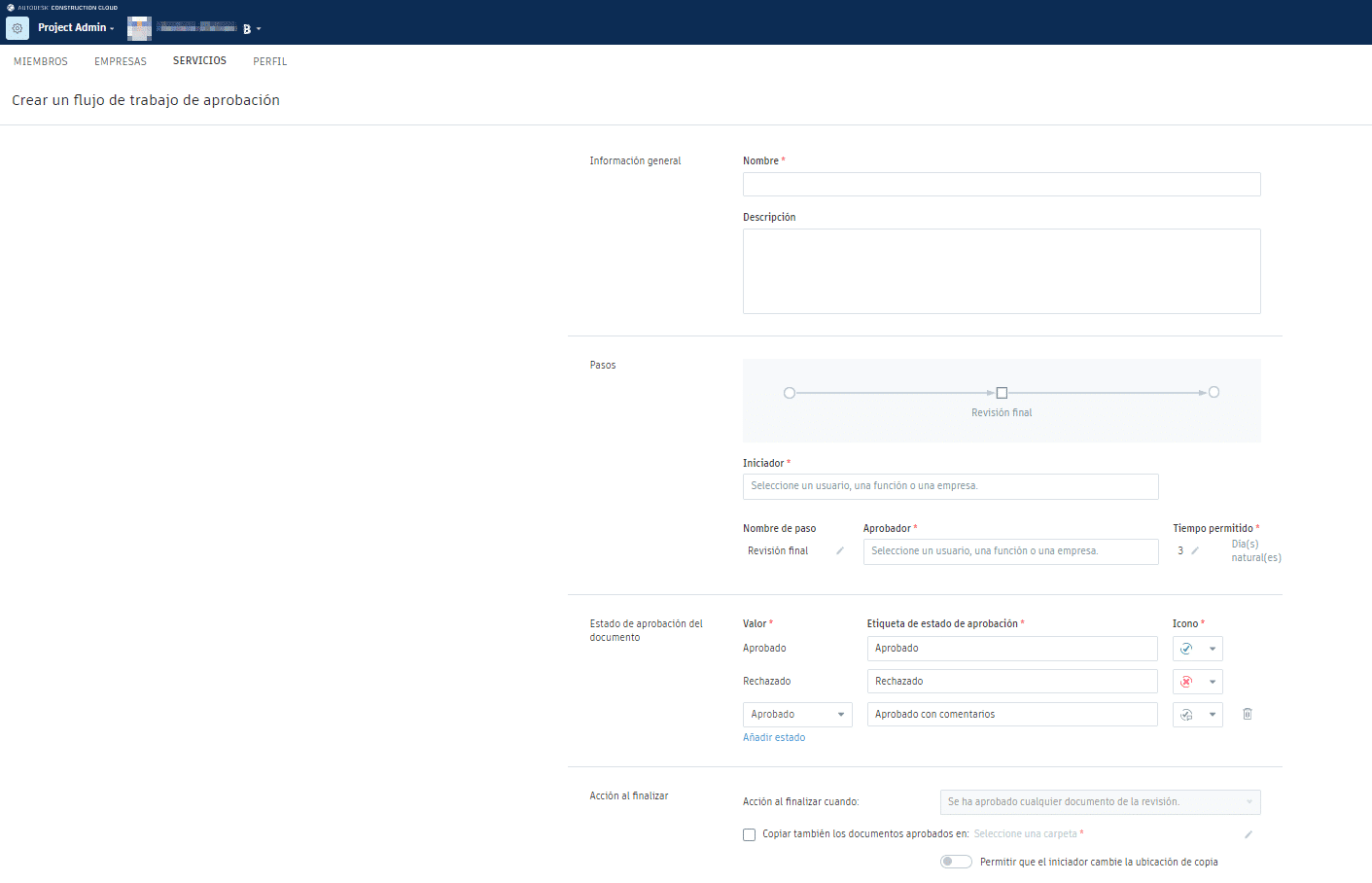 Formulário de fluxo de trabalho para preencher